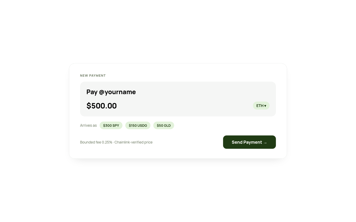 Payment composer showing pay a tag with arrival mix preview